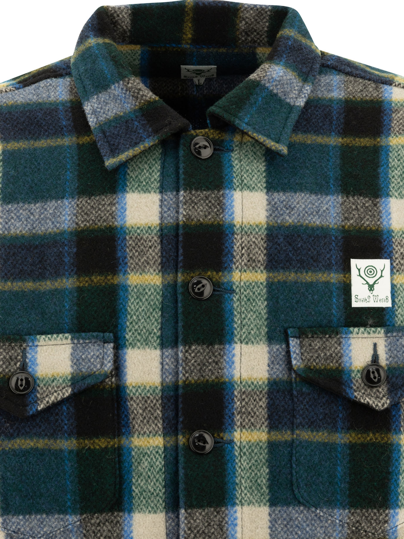 SOUTH2 WEST8 Green Smokey melton wool shirt